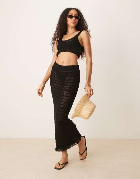 ASOS DESIGN knitted beach co ord in black - view 1