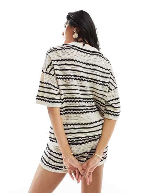 ASOS DESIGN knitted beach co ord shirt in beige, 3 of 4