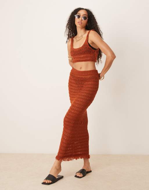 ASOS DESIGN knitted beach crop top in rust