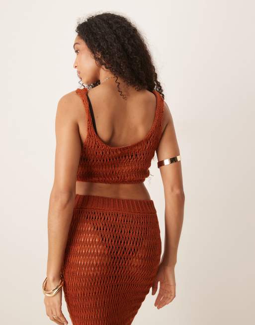 ASOS DESIGN knitted beach crop top in rust