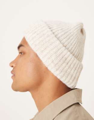 Asos Design Knitted Beanie In Neutral