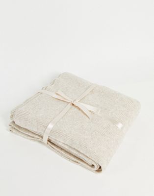 ASOS DESIGN knitted blanket in oatmeal - CAMEL