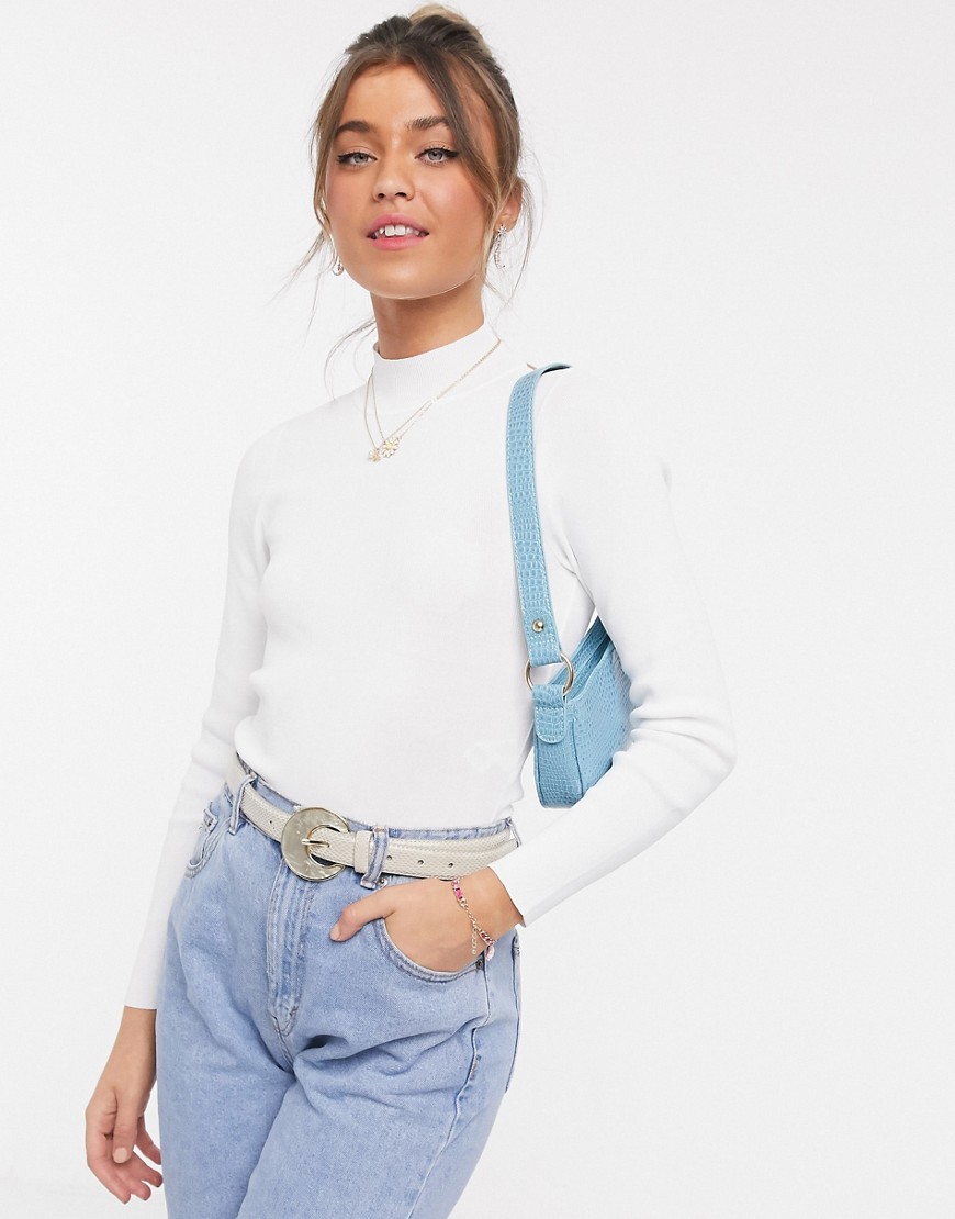 ASOS DESIGN knitted body in long sleeve with drape back in white