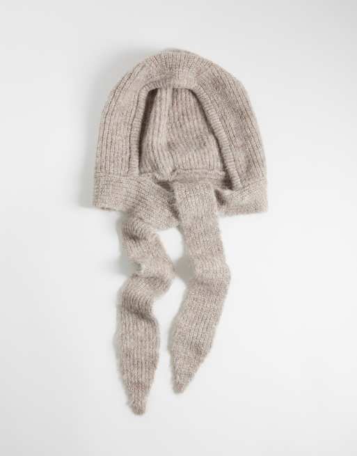 ASOS DESIGN knitted bonnet in oatmeal, 2 of 3