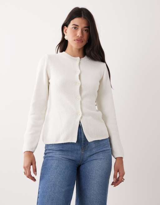 ASOS DESIGN knitted boucle cinched cardigan in ecru, 3 of 4