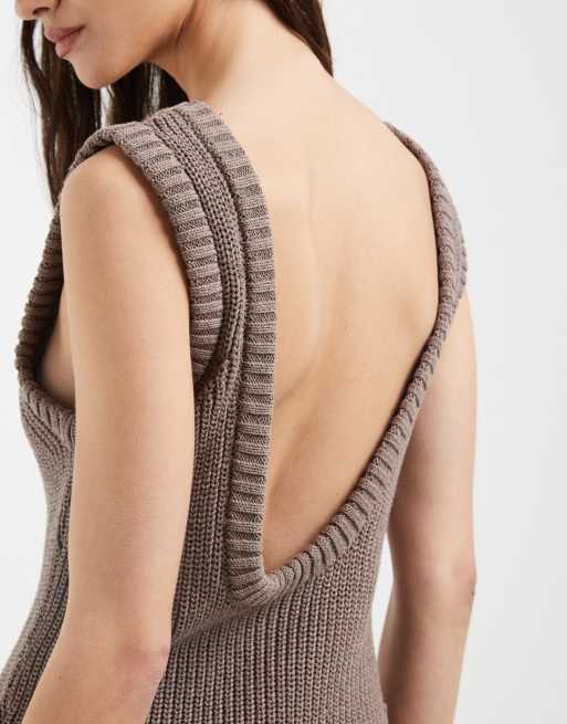 ASOS DESIGN knitted boucle dress with sculpted ribs in mocha, 3 of 4