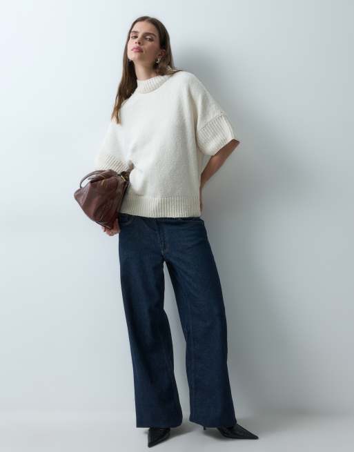 ASOS DESIGN knitted boucle jumper short sleeve in ecru, 2 of 4