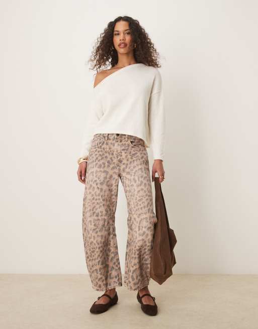 ASOS DESIGN knitted boucle one shoulder jumper in ecru, 3 of 4