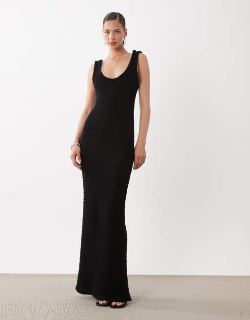 ASOS DESIGN knitted boucle scoop maxi dress in black, 2 of 4