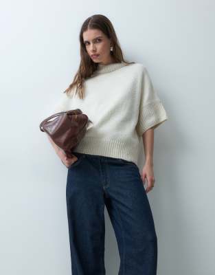 Asos Design Knitted Boucle Sweater Short Sleeve In White