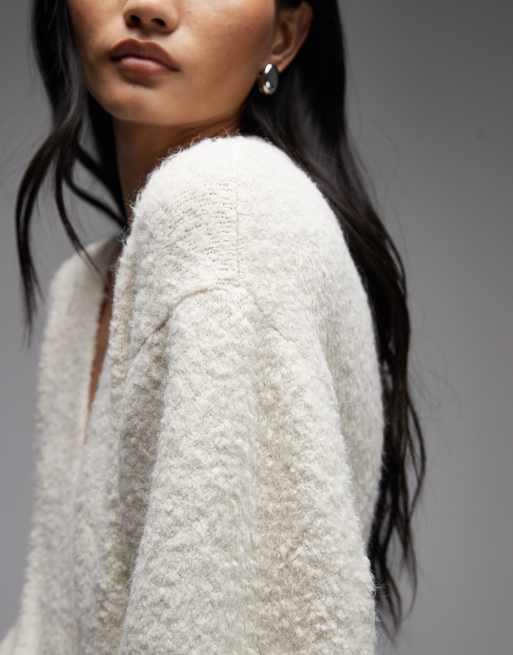 ASOS DESIGN knitted boucle wrap jumper in ecru, 3 of 4