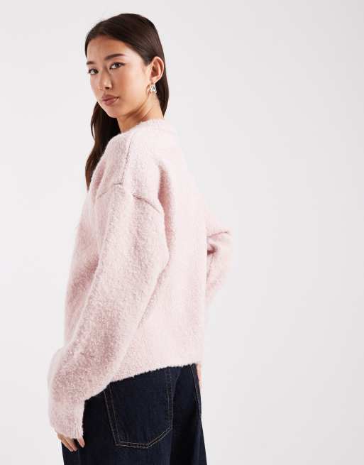 ASOS DESIGN knitted boxy cardigan in pink boucle, 4 of 4