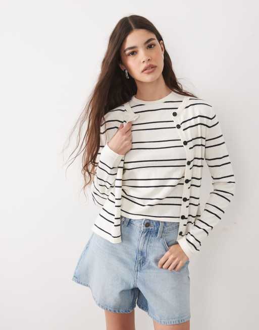 ASOS DESIGN knitted boxy fit cardigan in mono stripe (part of a set), 4 of 4