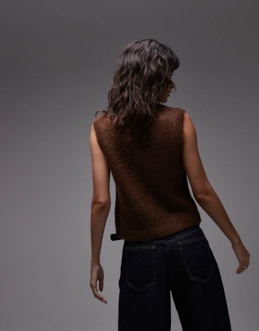 ASOS DESIGN knitted boxy fit tank top in brown ASOS