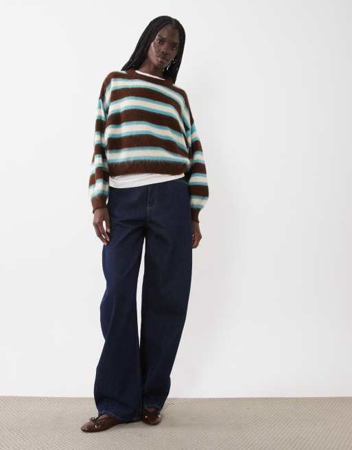 ASOS DESIGN knitted brushed stripe sweater in turquoise and brown, 2 of 4