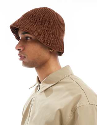 ASOS DESIGN knitted bucket hat in brown φωτογραφία