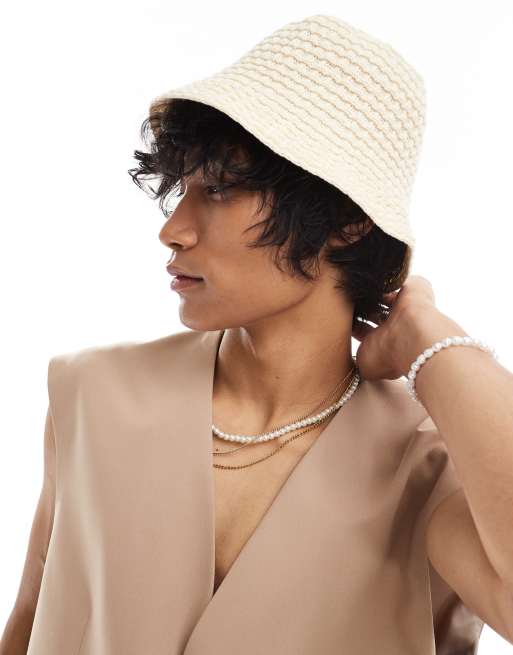 ASOS DESIGN knitted bucket hat in ecru, 4 of 4