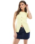 [ASOS DESIGN] ASOS DESIGN knitted button front waistcoat with gold buttons in buttermilk-Yellow L Yellow