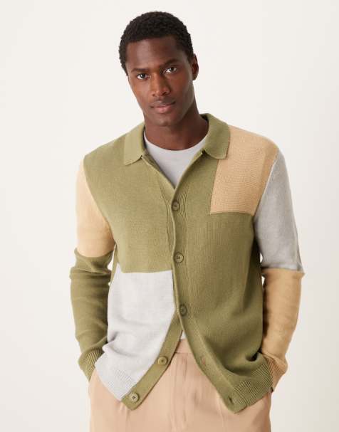 Khaki cardigan mens best sale