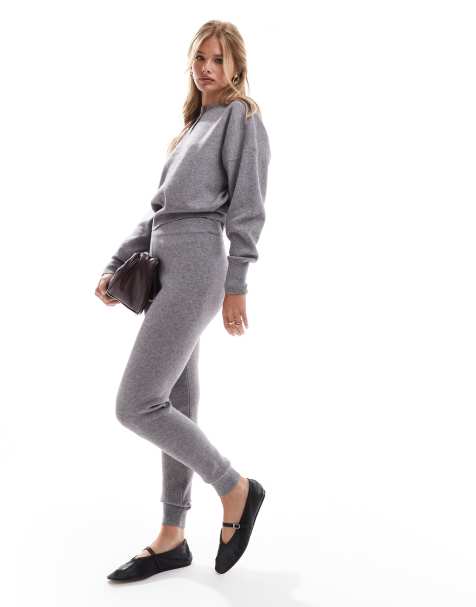 ASOS DESIGN knitted button through henley jumper & legging co-ord in grey - view 1