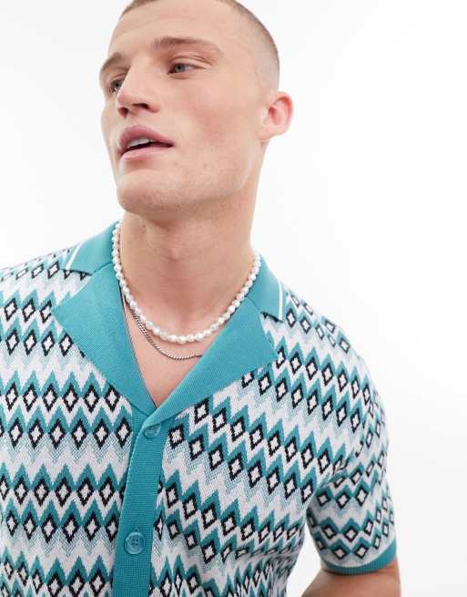 ASOS DESIGN knitted button through polo with all over geo print (part of a set), 2 of 4