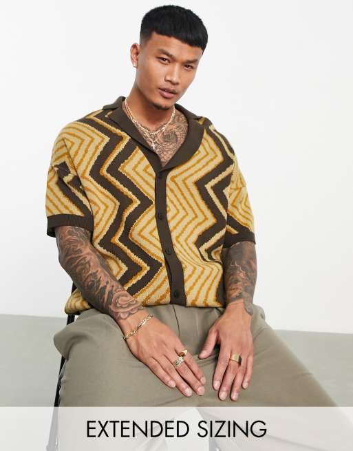 ASOS DESIGN knitted button through polo with zig zag design | ASOS