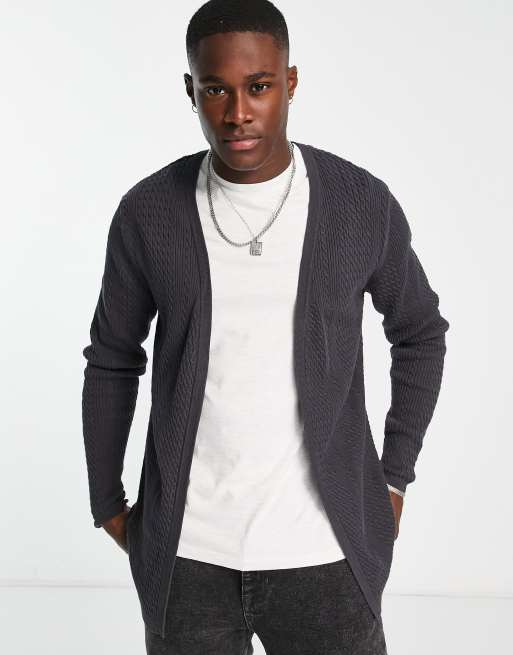ASOS DESIGN knitted cable cardigan in charcoal heather