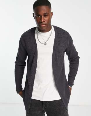 ASOS DESIGN knitted cable cardigan in charcoal marl
