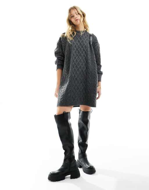 Charcoal High Neck Mini Jumper Dress