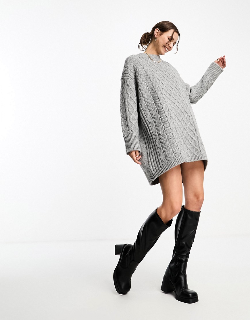 ASOS DESIGN knitted cable mini jumper dress in grey