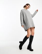 ASOS DESIGN knitted jumper mini dress with crew neck in charcoal