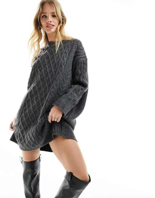 ASOS DESIGN knitted cable mini sweater dress in charcoal | ASOS