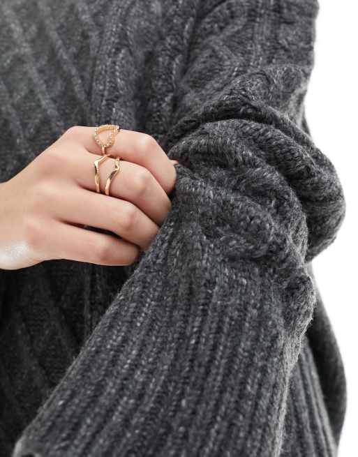 ASOS DESIGN knitted cable mini sweater dress in charcoal | ASOS