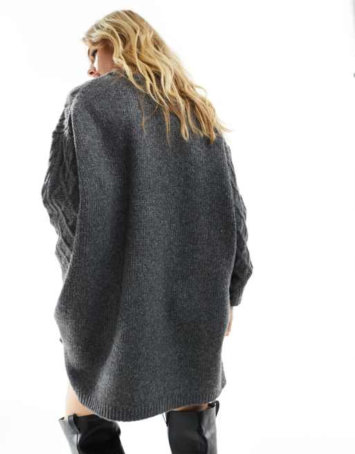 ASOS DESIGN knitted cable mini sweater dress in charcoal | ASOS