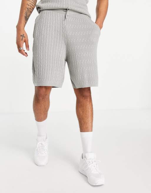 ASOS DESIGN knitted cable shorts set in light gray ASOS