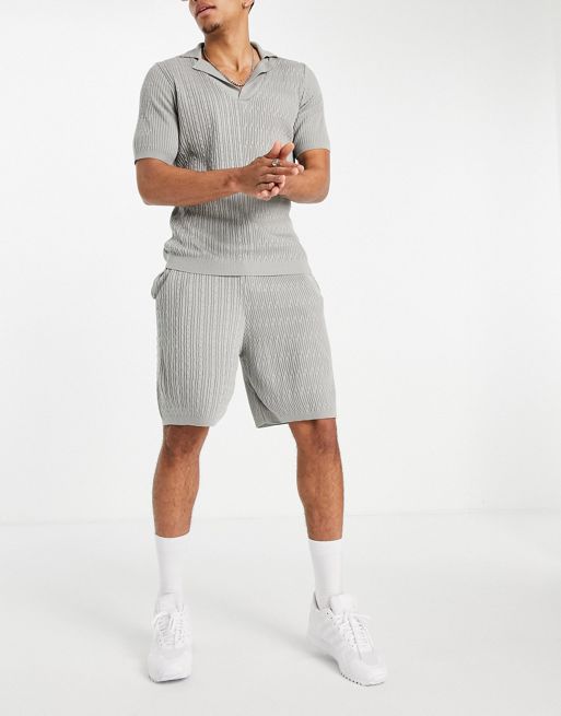 ASOS DESIGN knitted two-piece cable knit shorts in gray