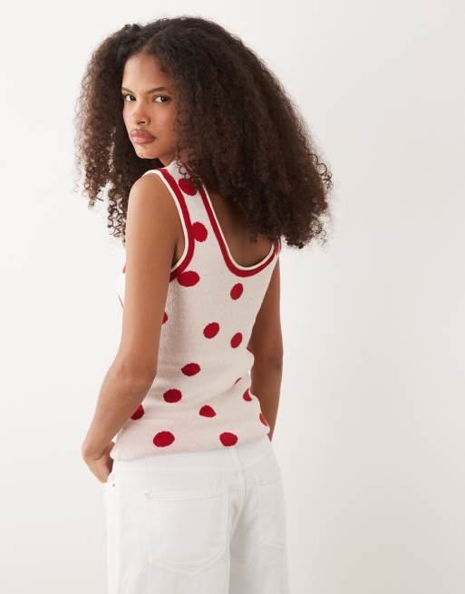ASOS DESIGN knitted cami top in red polka dot, 4 of 4