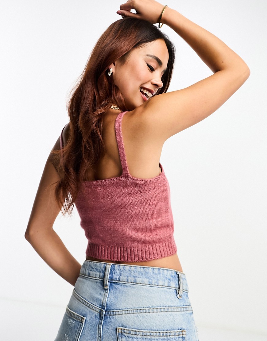 ASOS DESIGN knitted cami top twin set co-ord in pink