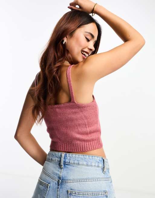 ASOS DESIGN knitted cami top twin set in pink - part of a set