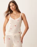[ASOS DESIGN] ASOS DESIGN knitted cami top with fruit embroidery in ecru (part of a set)-Multi M Multi