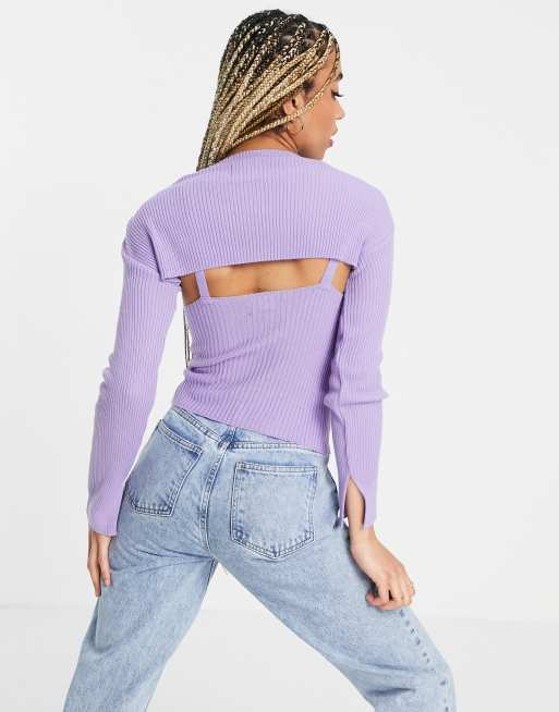 ASOS DESIGN knitted cami with cropped sweater in lilac, 2 of 4