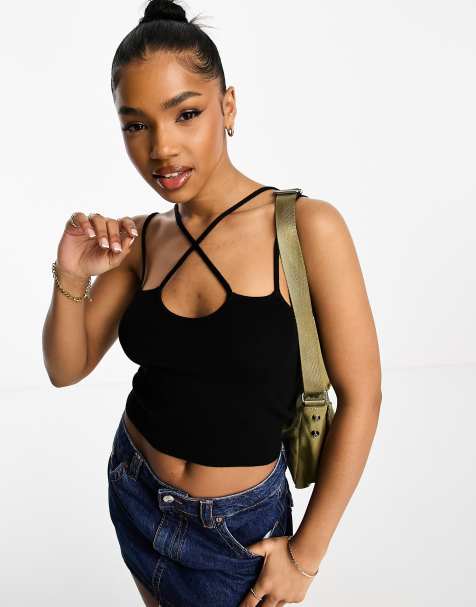 ASOS DESIGN cut out one shoulder mesh corset top in black