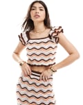 [ASOS DESIGN] ASOS DESIGN knitted cami with frill sleeve in wave stitch (part of a set)-Multi S Stripe