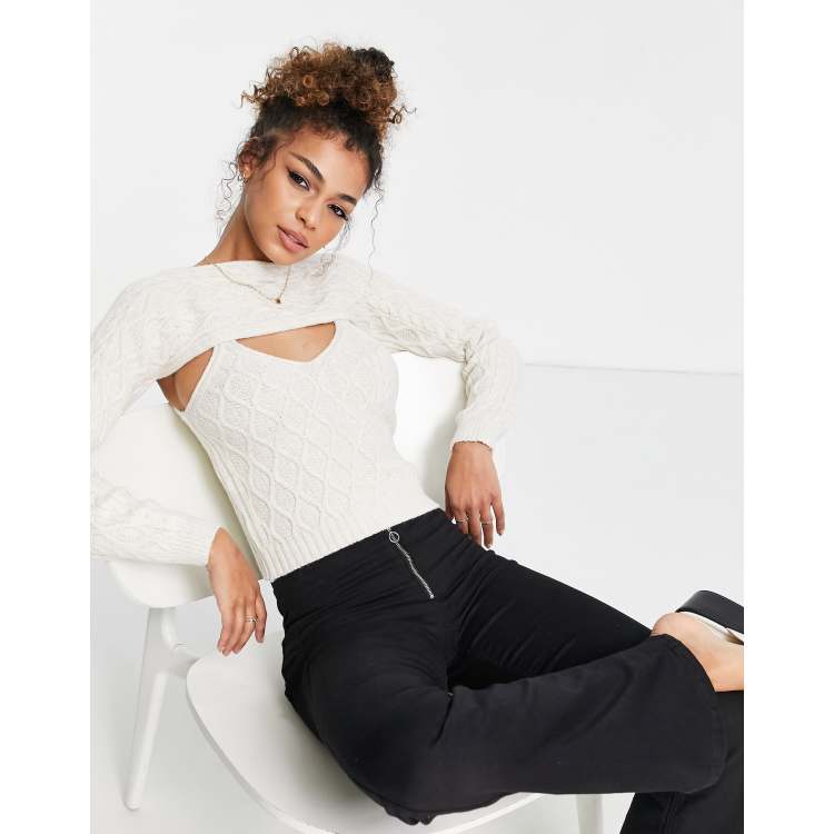 ASOS DESIGN knitted cami with super cropped jumper in cream | ASOS