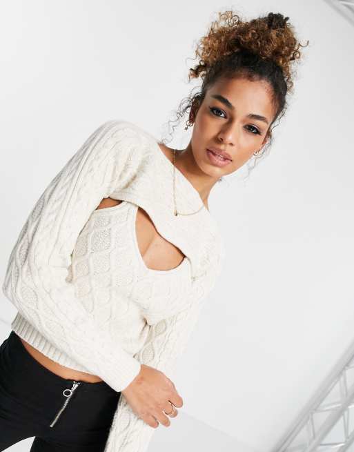 ASOS DESIGN knitted cami with super cropped jumper in cream | ASOS