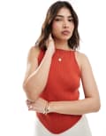 [ASOS DESIGN] ASOS DESIGN knitted cami with tie straps in rib in rust-Brown XS Rust