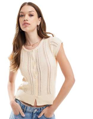 ASOS DESIGN knitted cap sleeve cardigan in cream-White