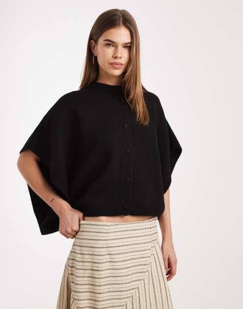 ASOS DESIGN knitted cape cardigan in black - view 1