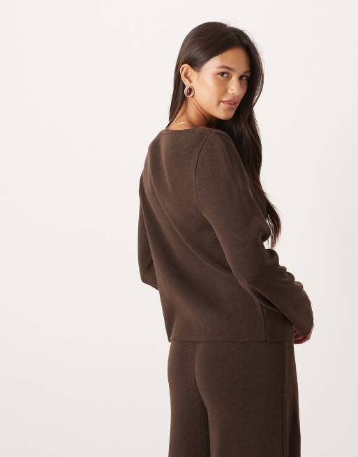 ASOS DESIGN knitted cardigan co-ord in brown, 4 of 4
