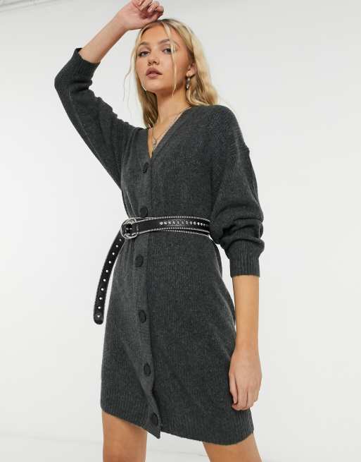 ASOS DESIGN knitted cardigan dress in charcoal